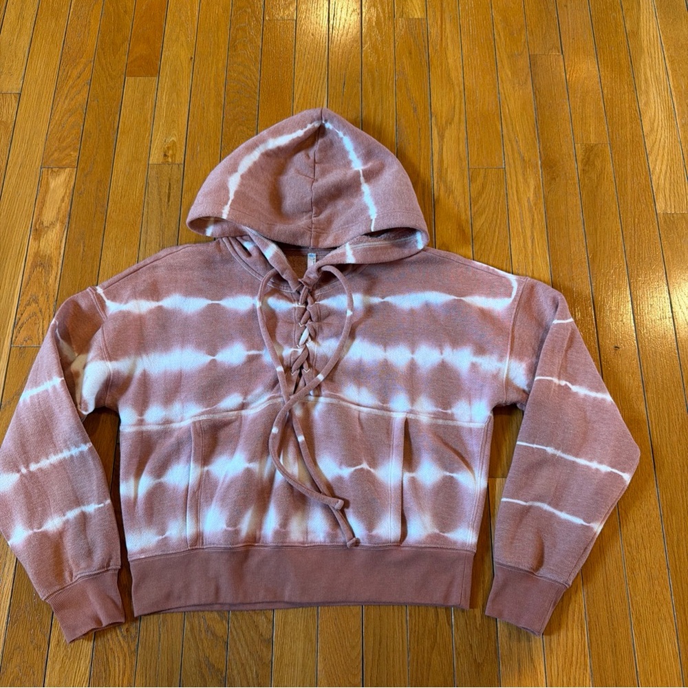 Free People FP Movement Tie Dye Believer Ribbed Lace-Up Hoodie Women’s Small